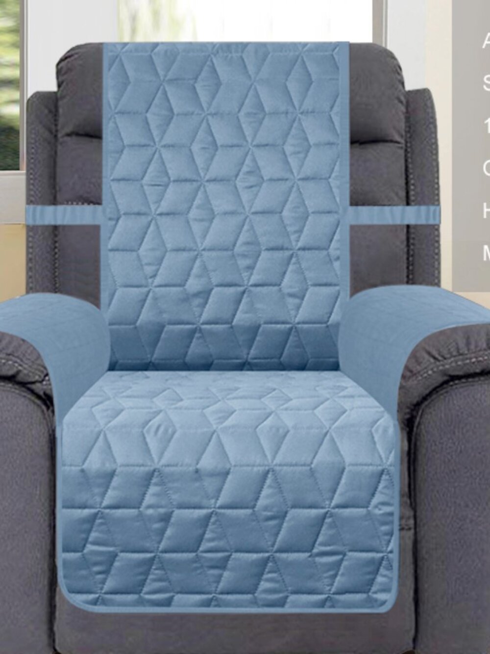 Nonslip Recliner Cover Oversized Stay in Place, (Stone Blue, 30'')